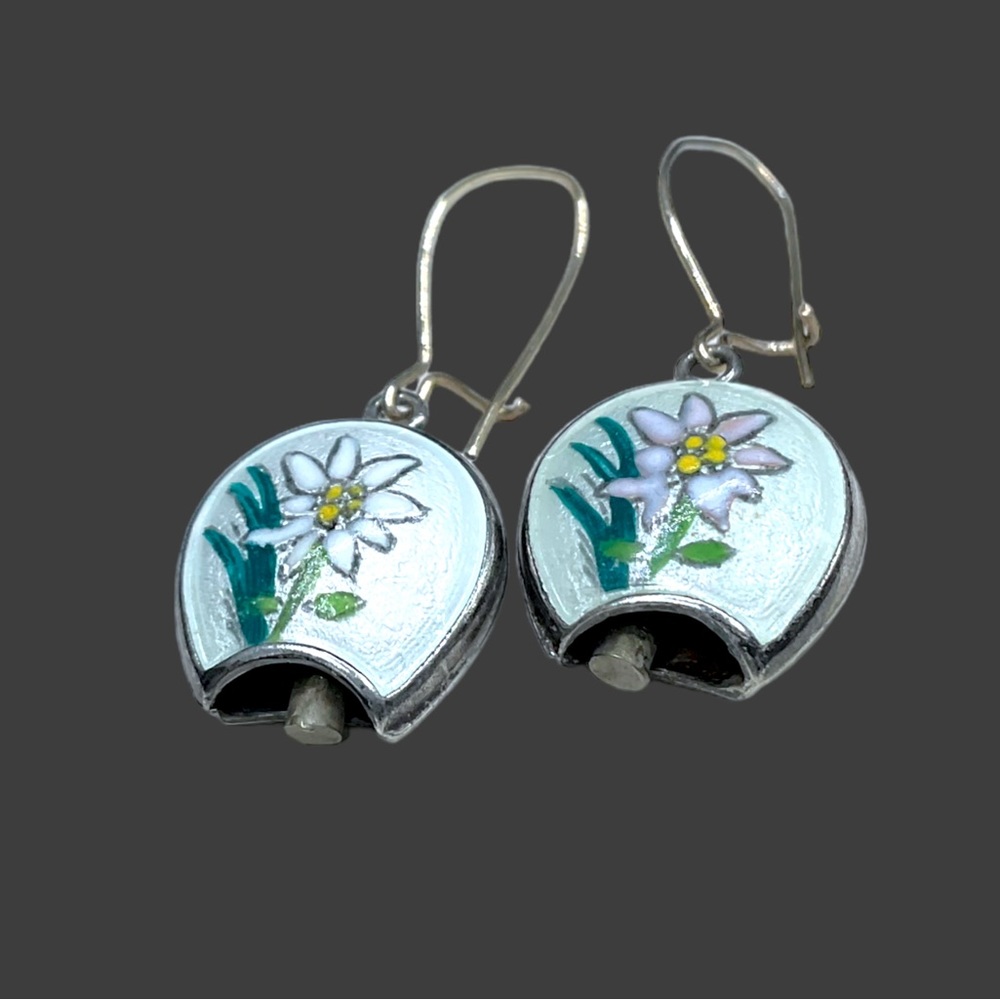 🌺Vintage Sterling & Enamel Bell Earrings